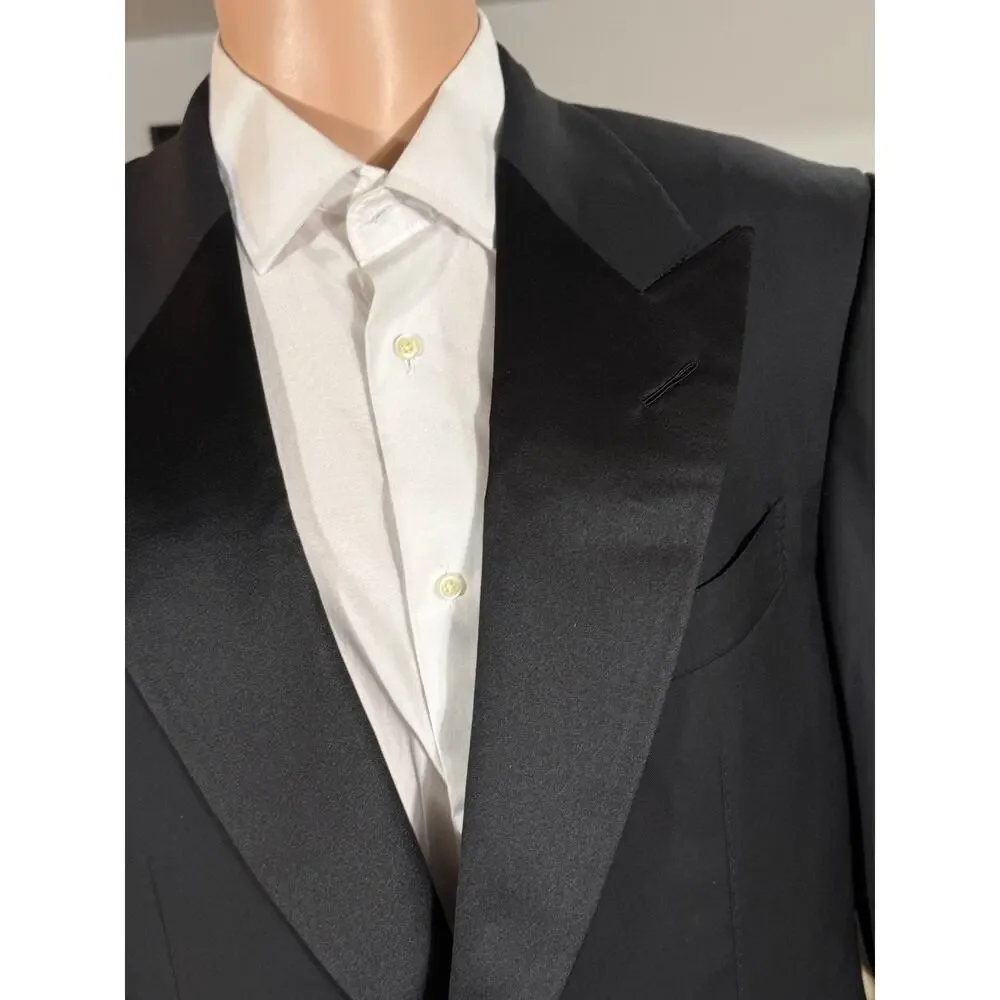 Tom Ford Windsor Black Peak Lapel Wool Tuxedo 52 42R US 38x30 Trousers